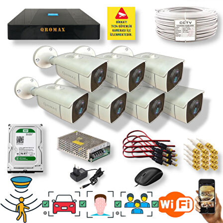 7 Kamerali Set - Araç İnsan Yüz Hareket Algılayan 24 Smd Led 5MP Sony Lensli 1080P Metal Kasa Güvenlik Kamerasi Seti 6224