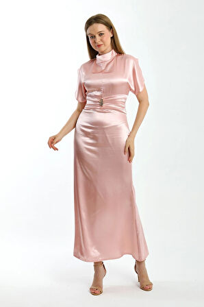 Zenera Uzun Saten Kumaş Elbise TNS-4334