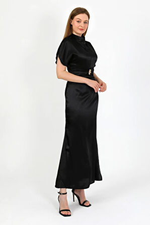 Zenera Uzun Saten Kumaş Elbise TNS-4334