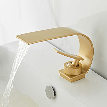 Şelale Banyo Bataryası Seramik Valf Tek Kollu Modern Stil Pirinç Mikser Musluk Gold Lavabo Bataryası