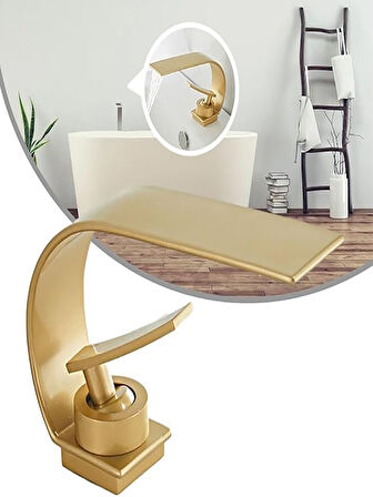 Şelale Banyo Bataryası Seramik Valf Tek Kollu Modern Stil Pirinç Mikser Musluk Gold Lavabo Bataryası