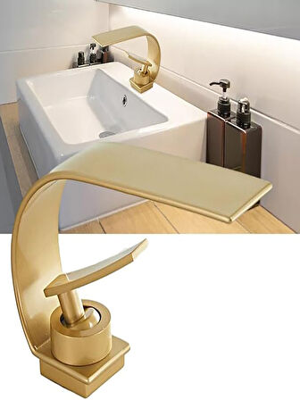 Şelale Banyo Bataryası Seramik Valf Tek Kollu Modern Stil Pirinç Mikser Musluk Gold Lavabo Bataryası