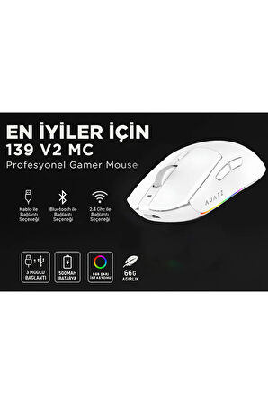 Aj139 V2 Mc 2400 Dpı Paw3311 Ultra Hafif 3 Modlu Oyuncu Mouse - 500mah Batarya