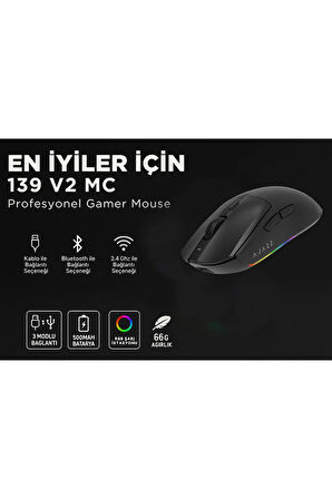 Aj139 V2 Mc 2400 Dpı Paw3311 Ultra Hafif 3 Modlu Oyuncu Mouse - 500mah Batarya