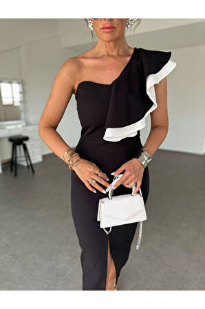 İthal dabıl kumaş volanlı elbise