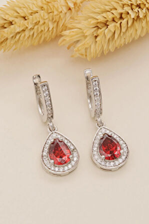 Kadın Gümüş Küpe - Oval Model Mavi Topaz Taşlı Baget Süslemeli Rodyumlu Kadın Küpe