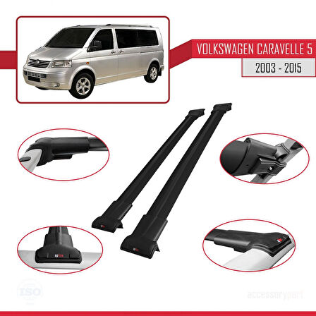 Volkswagen T5 Caravelle 2003-2015 Arası ile Uyumlu FLY Model Ara Atkı Tavan Barı Siyah 2 Adet