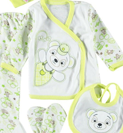 Pamuklu Bebek 5'li Zıbın Seti Panda Nakışlı Hastane Çıkışı