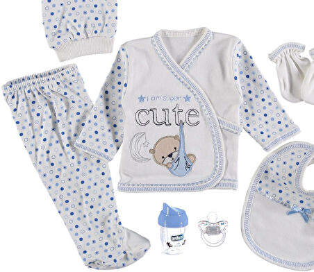7'li Bebek Zıbın Seti - Cute Baskılı Emzikli 