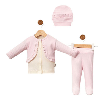 % 100 PAMUKLU YENİDOĞAN KIZ BEBEK 3 LU SET  ZIBIN TAKIM HEDİYELİK