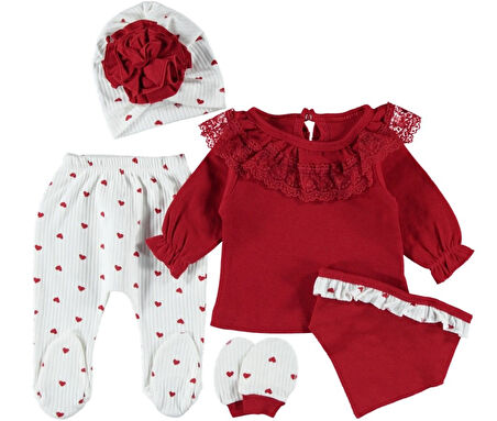 % 100 PAMUKLU KIZ BEBEK GİYİM DANTEL DETAYLI HELENA  5Lİ ZIBIN SET 1/3 AY ŞIK HEDİYELİK