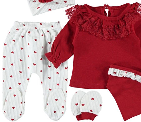 % 100 PAMUKLU KIZ BEBEK GİYİM DANTEL DETAYLI HELENA  5Lİ ZIBIN SET 1/3 AY ŞIK HEDİYELİK