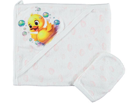 PAMUKLU YUMUSAK BEBEK ÇOCUK BANYO HAVLU DAMLA DESENLİ KESELİ HAVLU ÖRDEK RESİMLİ HEDİYELİK HAVLU 1/24 AY