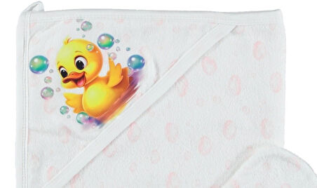 PAMUKLU YUMUSAK BEBEK ÇOCUK BANYO HAVLU DAMLA DESENLİ KESELİ HAVLU ÖRDEK RESİMLİ HEDİYELİK HAVLU 1/24 AY