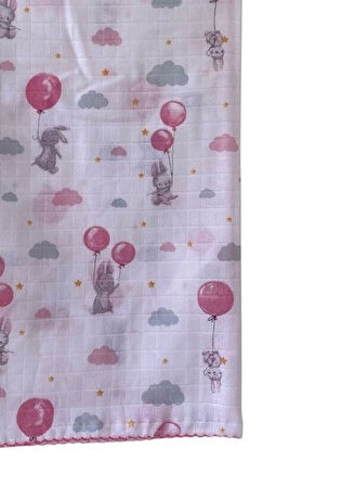 Kız Bebek Müslin Bebek Battaniyesi Balonlu Tavşanlı Çok Amaçlı Örtü
