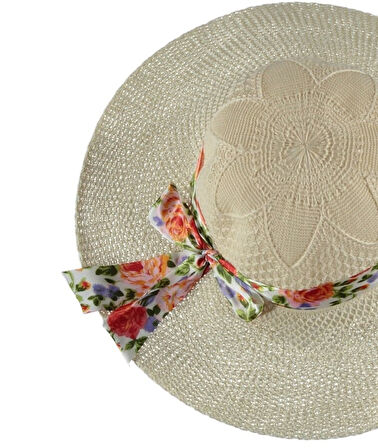 Şık Kadın Premium Fötr Plaj Şapka Flowers Model