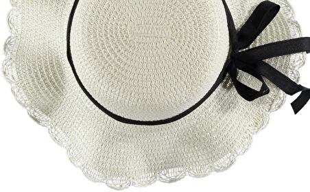 Kız Çocuk Hasır Fötr Plaj Şapka Rattan Şapka  4/8 YAŞ
