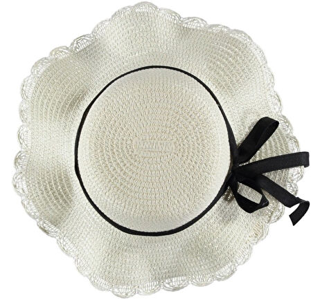Kız Çocuk Hasır Fötr Plaj Şapka Rattan Şapka  4/8 YAŞ
