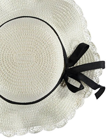Kız Çocuk Hasır Fötr Plaj Şapka Rattan Şapka  4/8 YAŞ