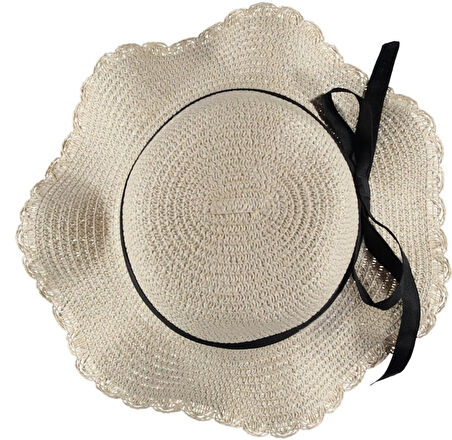 Kız Çocuk Hasır Fötr Plaj Şapka Rattan Şapka  4/8 YAŞ