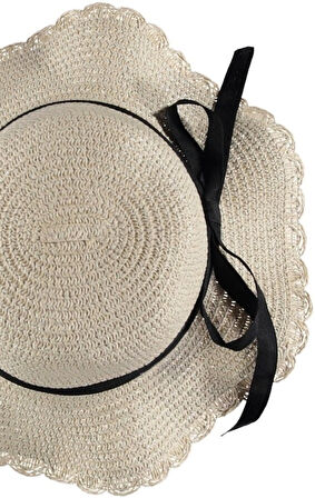 Kız Çocuk Hasır Fötr Plaj Şapka Rattan Şapka  4/8 YAŞ
