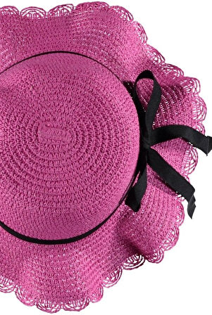 Kız Çocuk Hasır Fötr Plaj Şapka Rattan Şapka  4/8 YAŞ