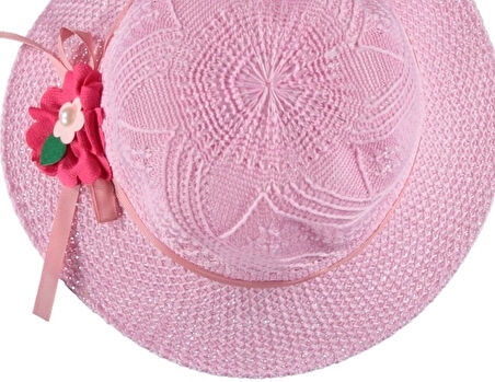 Kız Çocuk Hasır Rattan Model Plaj Yazlık Şapka Örgü Şapka 4/8 YAŞ
