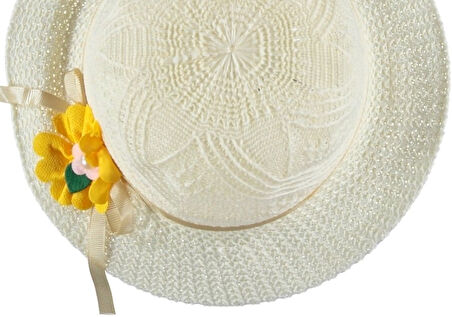 Kız Çocuk Hasır Rattan Model Plaj Yazlık Şapka Örgü Şapka 4/8 YAŞ
