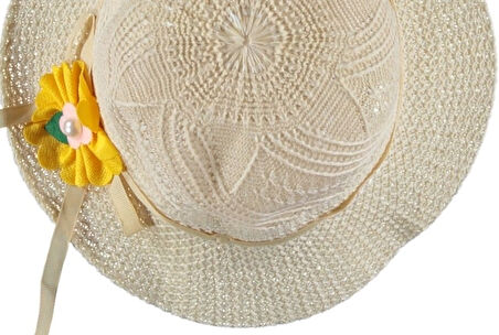 Kız Çocuk Hasır Rattan Model Plaj Yazlık Şapka Örgü Şapka 4/8 YAŞ