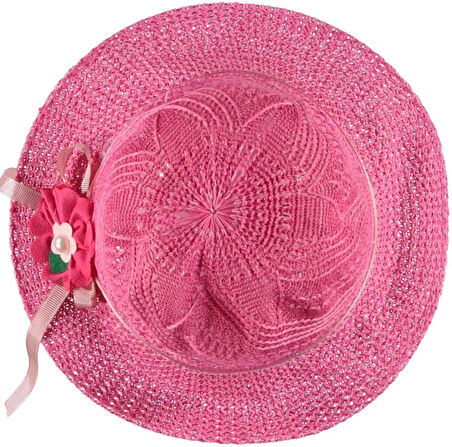 Kız Çocuk Hasır Rattan Model Plaj Yazlık Şapka Örgü Şapka 4/8 YAŞ