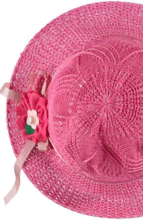 Kız Çocuk Hasır Rattan Model Plaj Yazlık Şapka Örgü Şapka 4/8 YAŞ