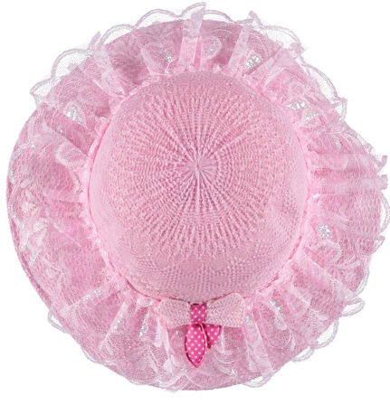 Kız Çocuk Hasır Fötr Plaj Şapka Tüllü Rattan Model 4/8 YAŞ 