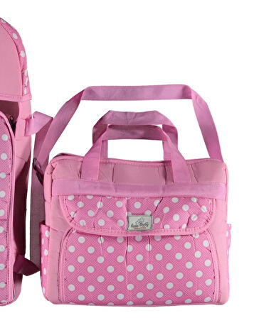 Portbebe Bebek Taşıma ve Bebek Bakım Çantası Puantiye Model İkili Set Pratik Günlük Kullanım
