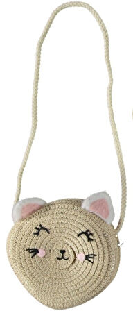 Premium Kız Çocuk Hasır Fötr Şapka Çanta Set The Cats Model 4/8 YAŞ
