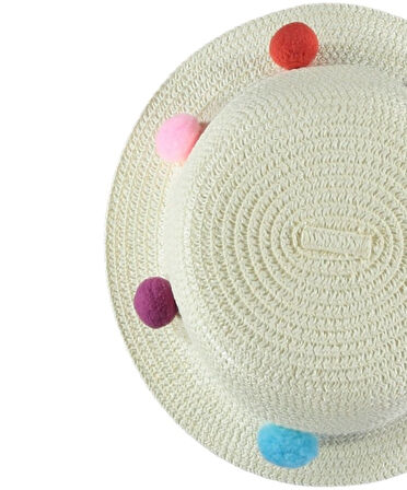 Premıum Ponponlu Kız Çocuk Hasır Fötr Şapka 3/7 yaş