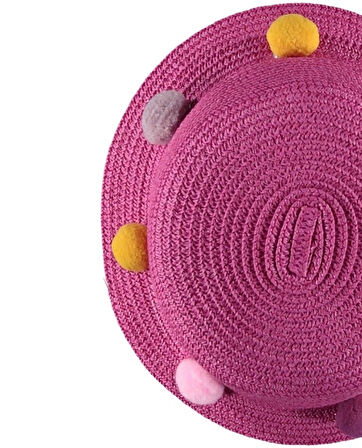 Premıum Ponponlu Kız Çocuk Hasır Fötr Şapka 3/7 yaş