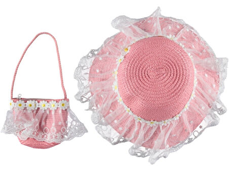 Kız Çocuk Hasır Fötr Şapka Çanta Kombin Set Sagoma Tasarım Model 4/8 YAŞ