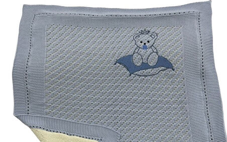 Welsoftlu Emzikli Ayıcık Triko Bebek Battaniyesi Yumuşacık ve Şık Tasarım