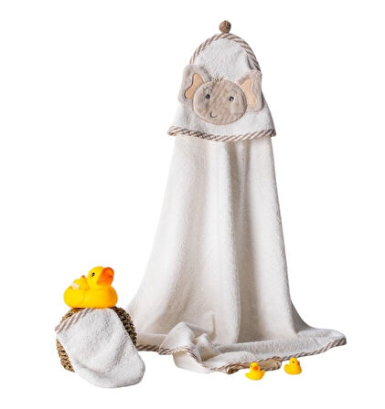 %100 Pamuk Fil Desenli Bebek Havlusu Yumuşak Premium Kalite Hediyelik 0/24 Ay