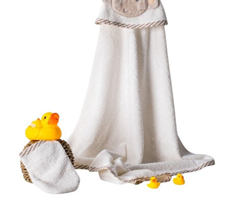 %100 Pamuk Fil Desenli Bebek Havlusu Yumuşak Premium Kalite Hediyelik 0/24 Ay