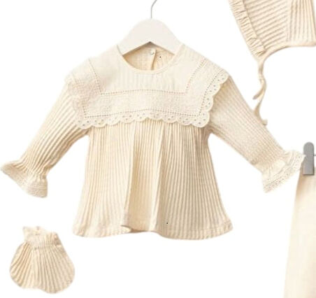 %100 Natural Pamuk Dantel Detaylı 5’li Kız Bebek Zıbın Takımı 1-3 Ay Yumuşak Hediyelik Se