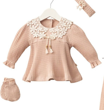 %100 Natural Pamuk 5’li Kız Bebek Zıbın Takımı 1-3 Ay Yumuşak & Şık Hediyelik Set