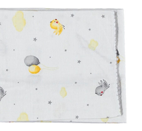  Bebek Müslin Battaniye Tek Kat Pamuklu Balonlu Kuş Desen 85x90 cm 1–12 Ay