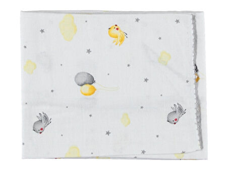  Bebek Müslin Battaniye Tek Kat Pamuklu Balonlu Kuş Desen 85x90 cm 1–12 Ay