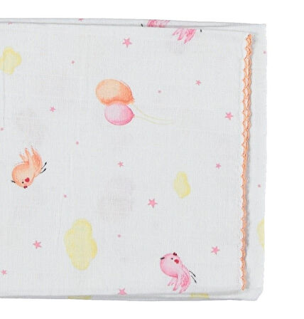  Bebek Müslin Battaniye Tek Kat Pamuklu Balonlu Kuş Desen 85x90 cm 1–12 Ay