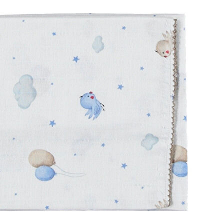  Bebek Müslin Battaniye Tek Kat Pamuklu Balonlu Kuş Desen 85x90 cm 1–12 Ay