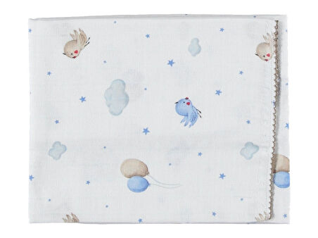  Bebek Müslin Battaniye Tek Kat Pamuklu Balonlu Kuş Desen 85x90 cm 1–12 Ay