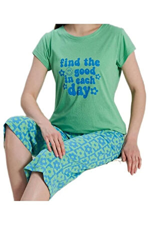 Notte Mia Tasarım Kaprili Kadın Pijama TakımYazlık Pamuklu 2’li Set S–XL Rahat