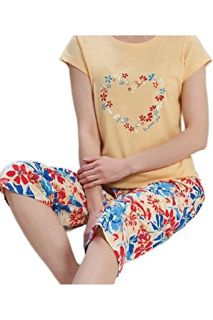 Fiore Notturno Tasarım Kaprili Kadın Pijama Takımı Pamuklu Yazlık M/XXL