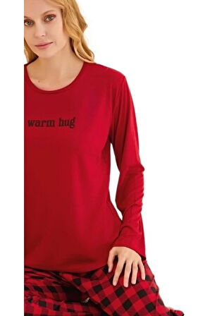 Luccia Kadın Pijama Takımı Uzun Kollu Pamuklu Kumaş S–2XL